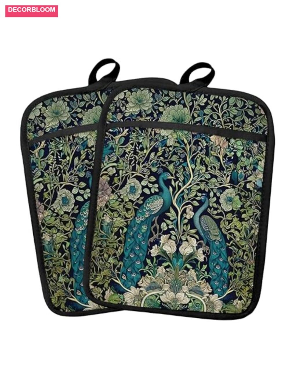 Cotton Pot Holders Set of 2, Peacock Design, Heat Resistant, Oven Hot Pads for